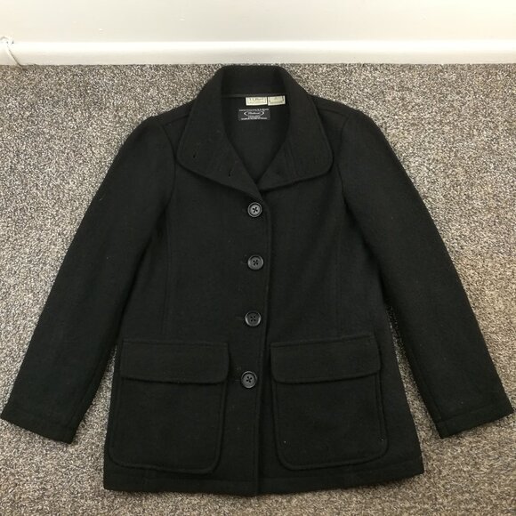 LL Bean Jacket Italian Boiled Wool Bellandi Black Womens Petite Small - Picture 1 of 10